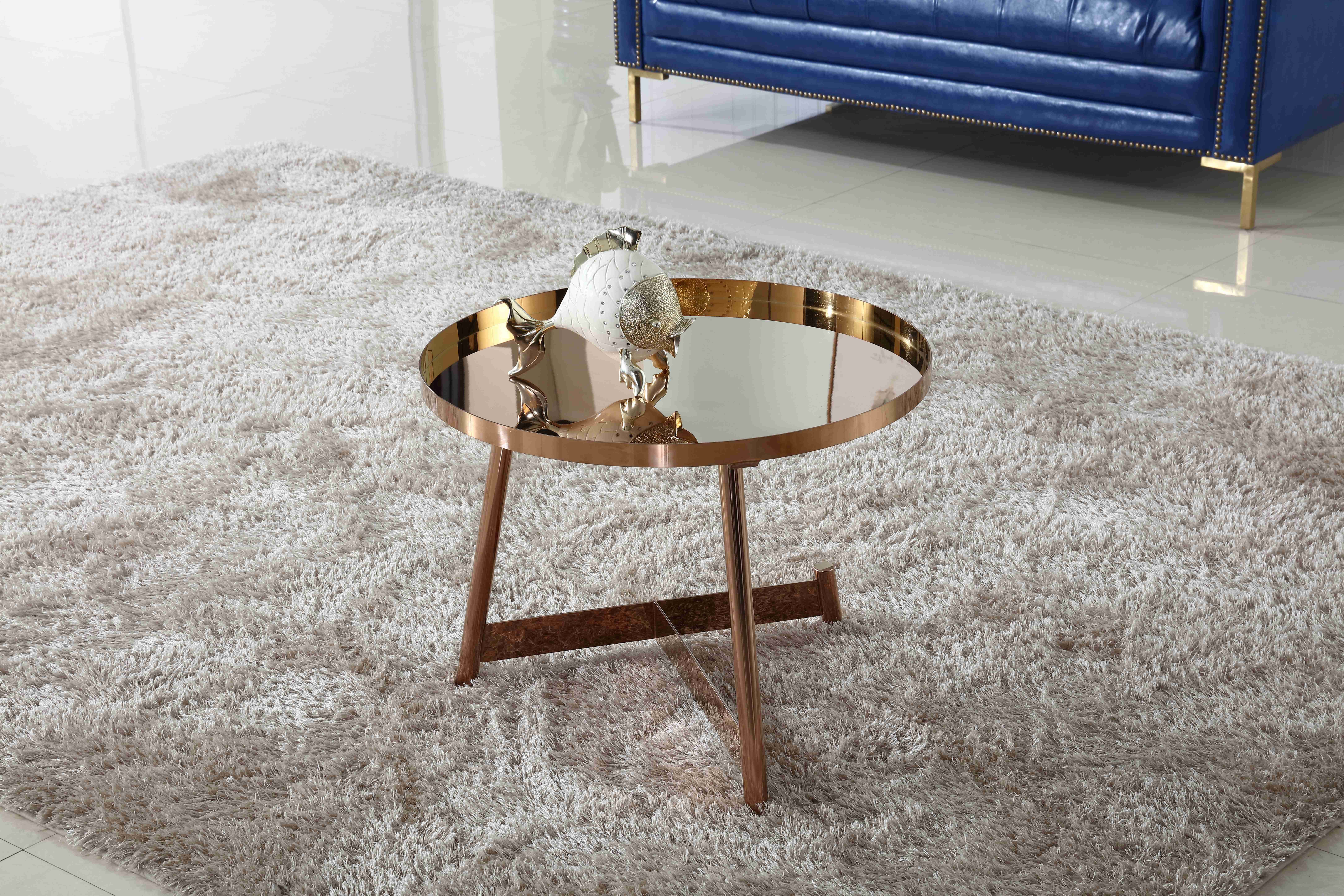 Interior Stainless Steel Shining Coffee Table Round Rose Gold Living Room Furniture