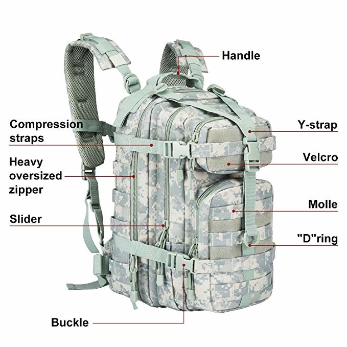 Small 3 Day Army Tactical Backpack , Versatile Army Molle Assault Rucksack Pack