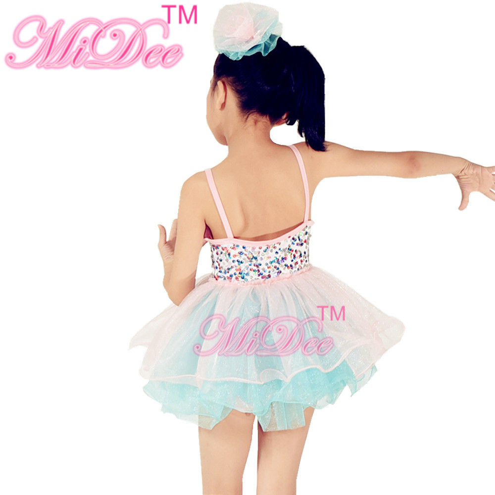 Two Tones Kids Dance Clothes Confetti Sequin Tiered Skirt For Stage Performance