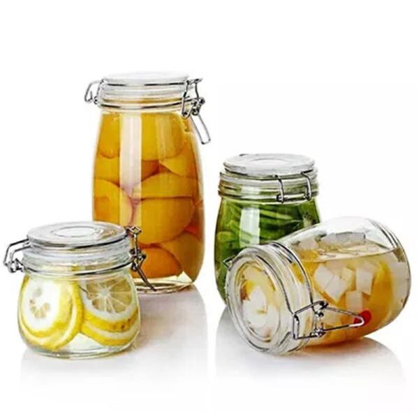 Quality Stocked Airtight Glass Jam Jar Canister Multi Capacity Soda Glass Material for sale