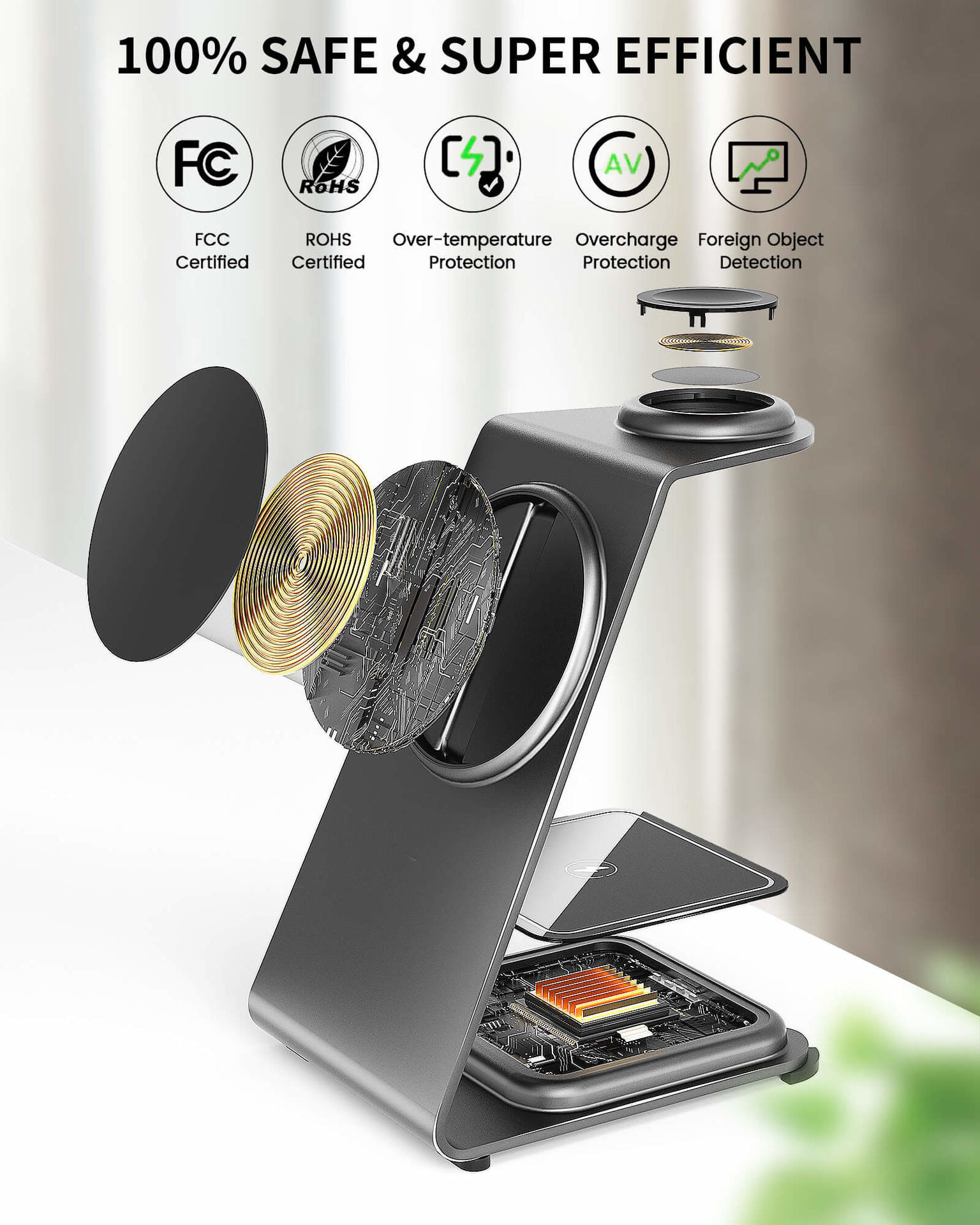 Fast Wireless Charging Aluminum Alloy Charger for iPhone Samsung Smartphones Earbuds & iWatch