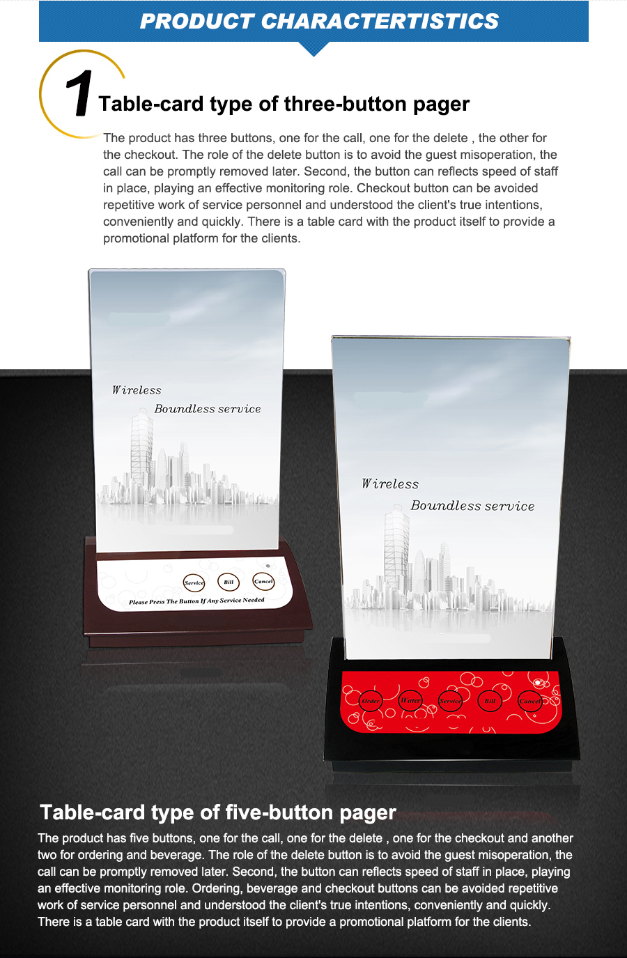 Wireless restaurant equipment multiple keys table call button with card menu support customize