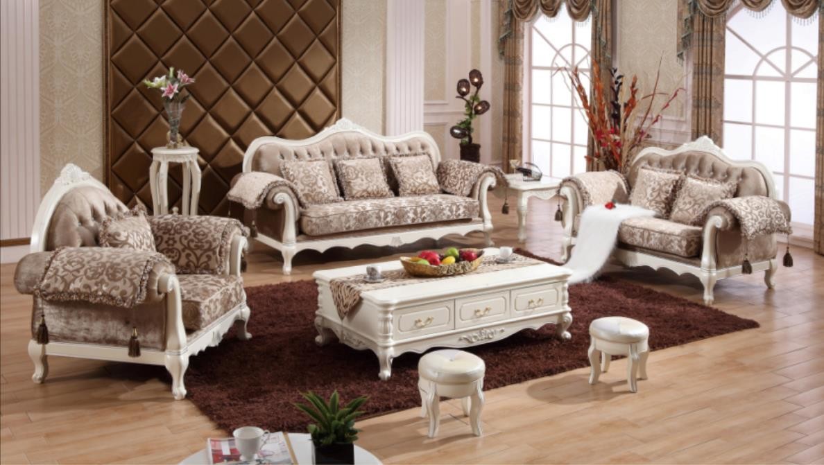 Antique Fabric Living Room Wooden Set Design Upholstery Sofa