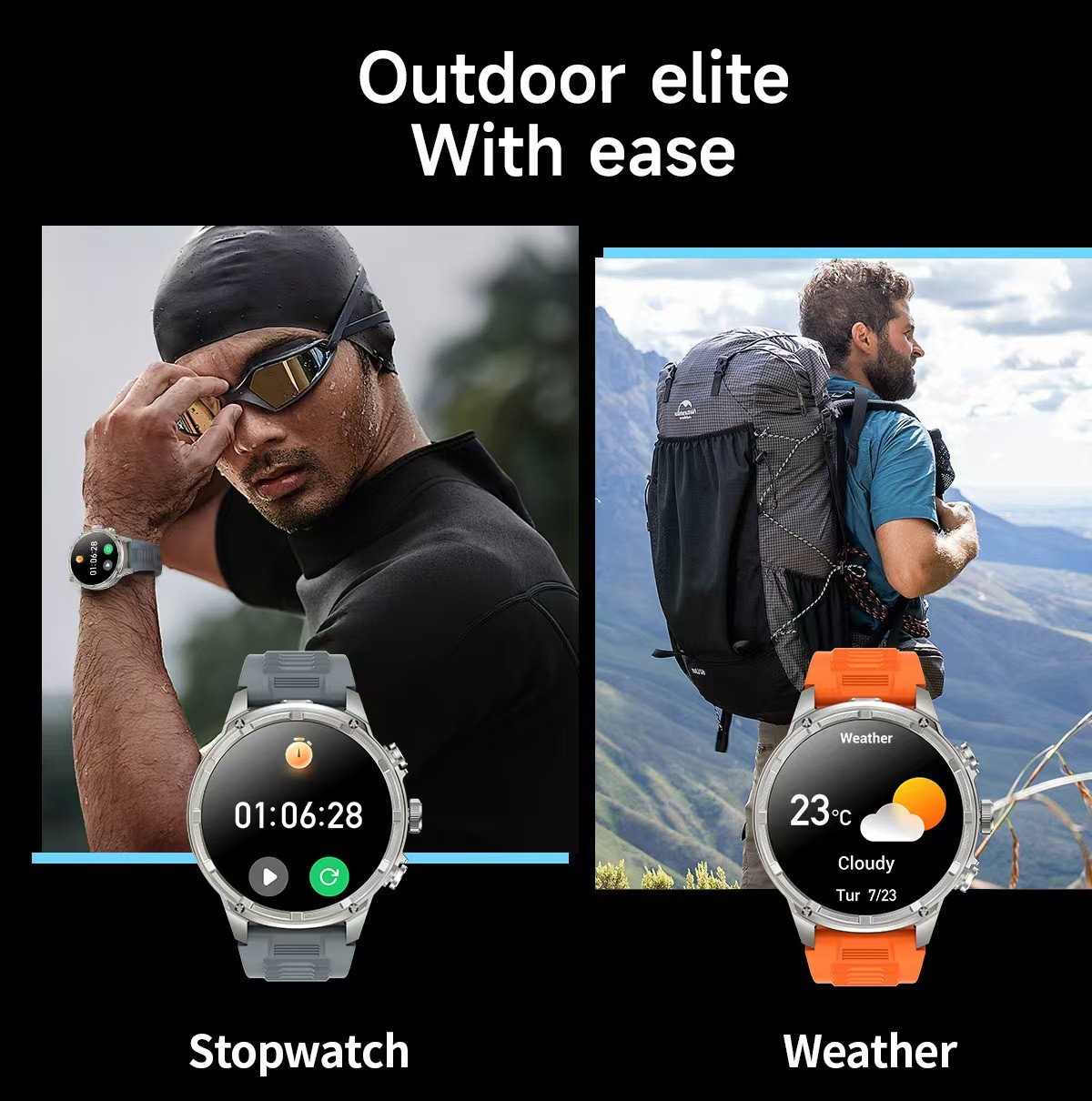 V99 Outdoor Sport Smart Watch 1.85 Inch AMOLED Screen 3D Menu Strong Flashlight For Men