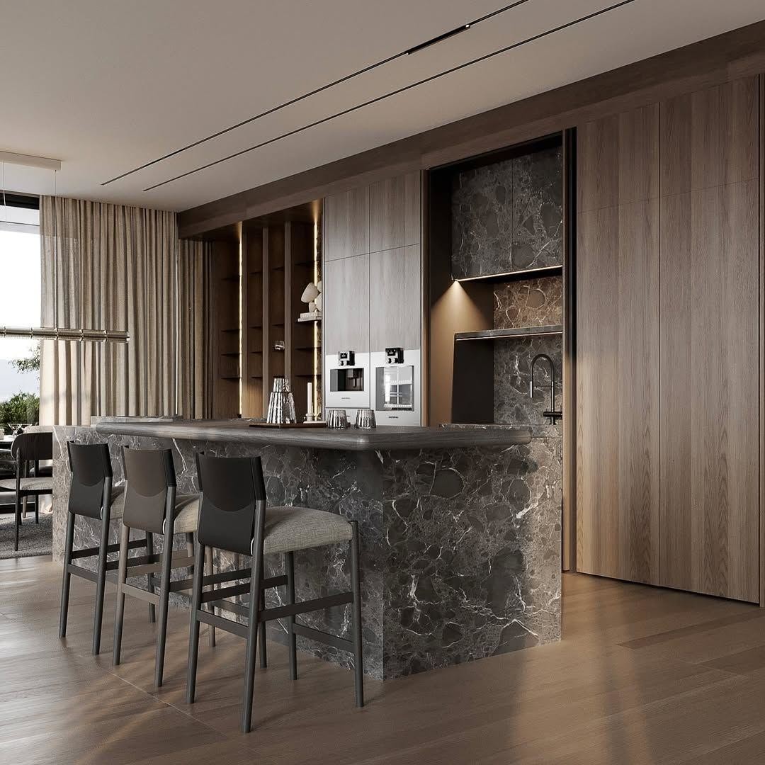 Luxury Customized Modular Kitchen Cabinet Intelligent Technology Fashionable Island Solid Wood MDF Stainless Steel Glass for Villa