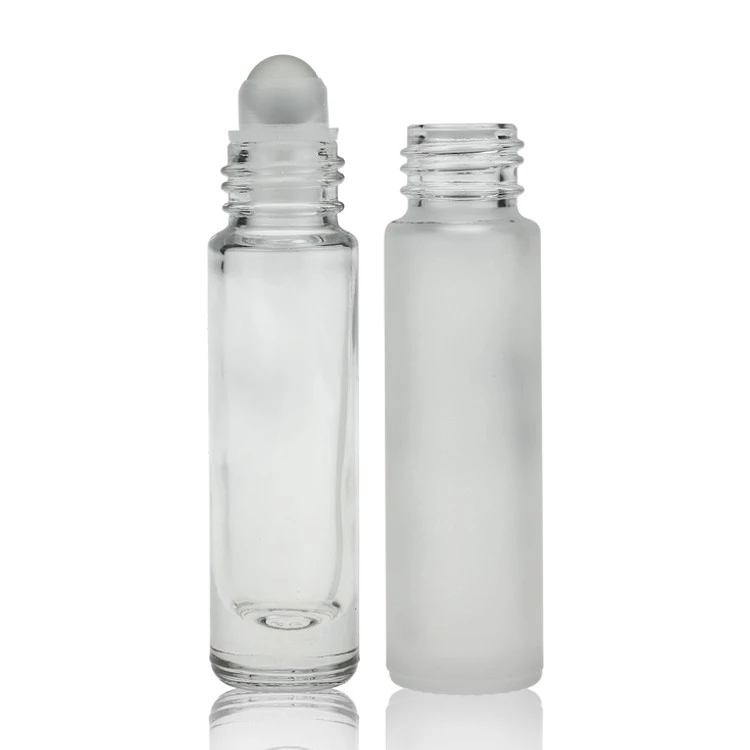 Clear Frosted OEM Glass Roll On Bottles 10ml For Oil With Silver Cover