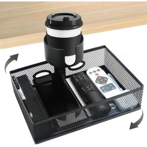  360 Degree Rotating Under Desk Organizer with Cup Holder and Clip-On Rotating Drawer Manufactures