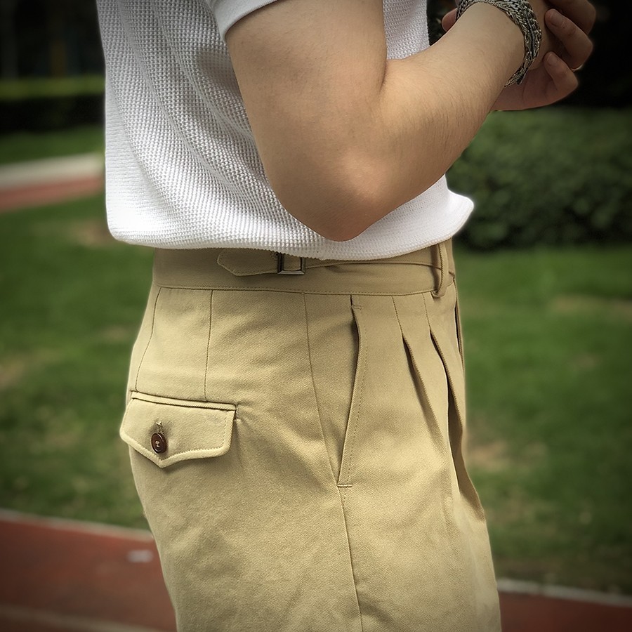 High Waist Men's Classic Overalls Summer Trousers with Logo in Vintage Cotton Material