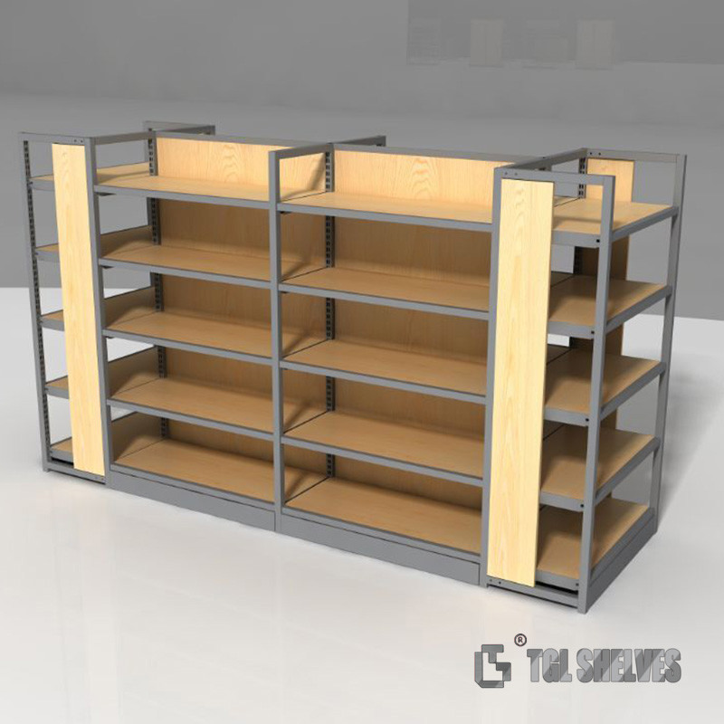 Supermarket Gondola Shelf Rack Multi Layers , Wood Commercial Gondola Shelving
