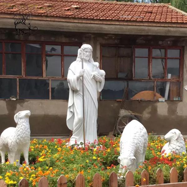 White Marble Jesus Good Shepherd Statue Life Size Christian Religious Jesus