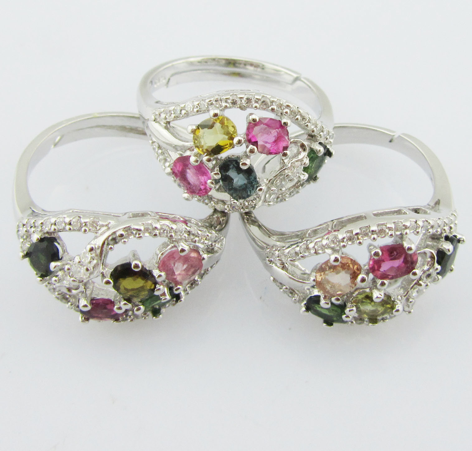 Elegant Tourmaline Silver Gemstone Rings With Rhodium Plating