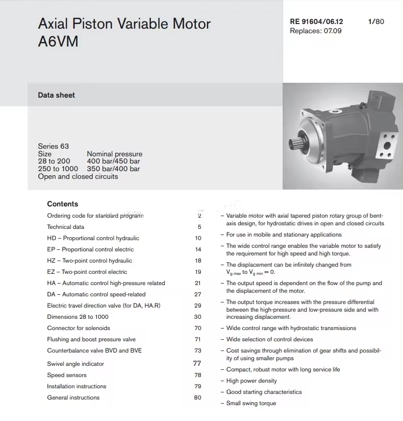 A6VM 55 80 107 160 250 Rexroth Hydraulic Piston Motor A6VM107 HA1/63W-VAB010A-S HA2/63W-VAB010A-S
