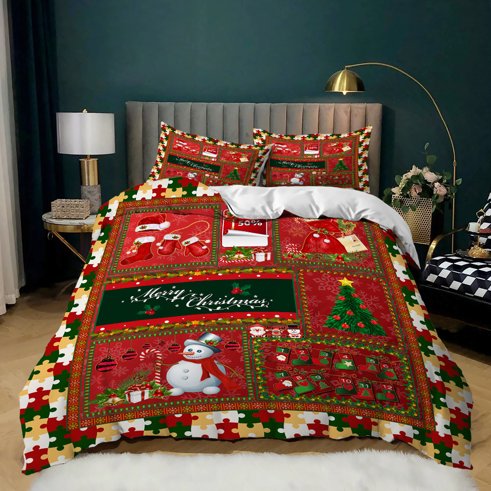 40 Fabric Count Christmas Decor Duvet Cover Santa Happy Gift 3D Digital Printing Red Comforter Bed Set