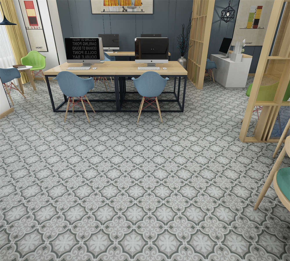 Non-Slip 20x20cm Ceramic Rustic Tiles For Office And Gray Floral Wall Tiles For Living Room
