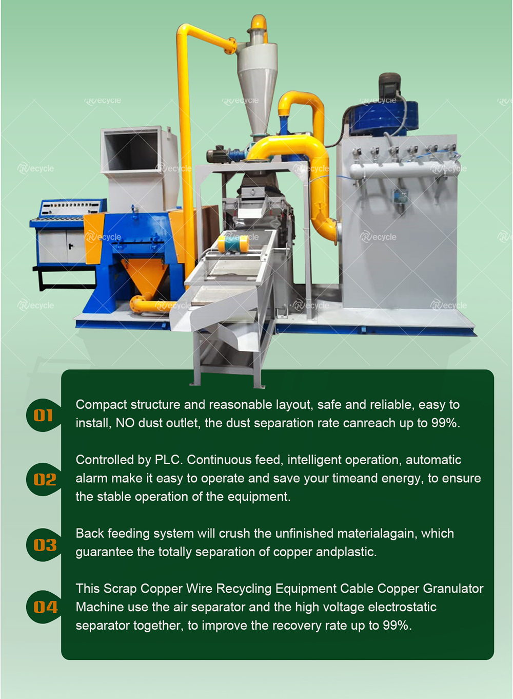 100-1000kg/h Waste Copper Separating Granulator Crusher Plant for Building Material Shops