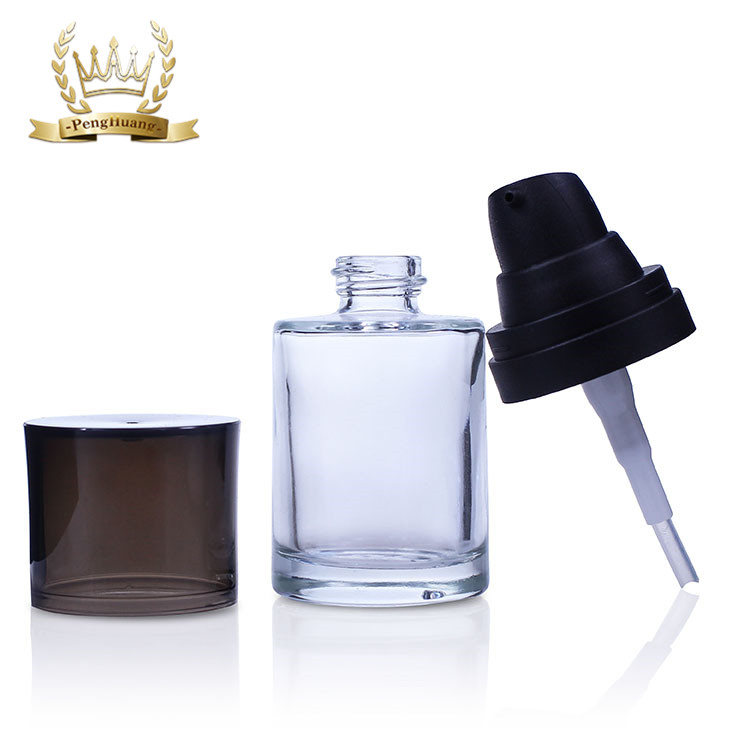 1oz Frosted Glass Foundation Bottle With Pump Straight Round Shape