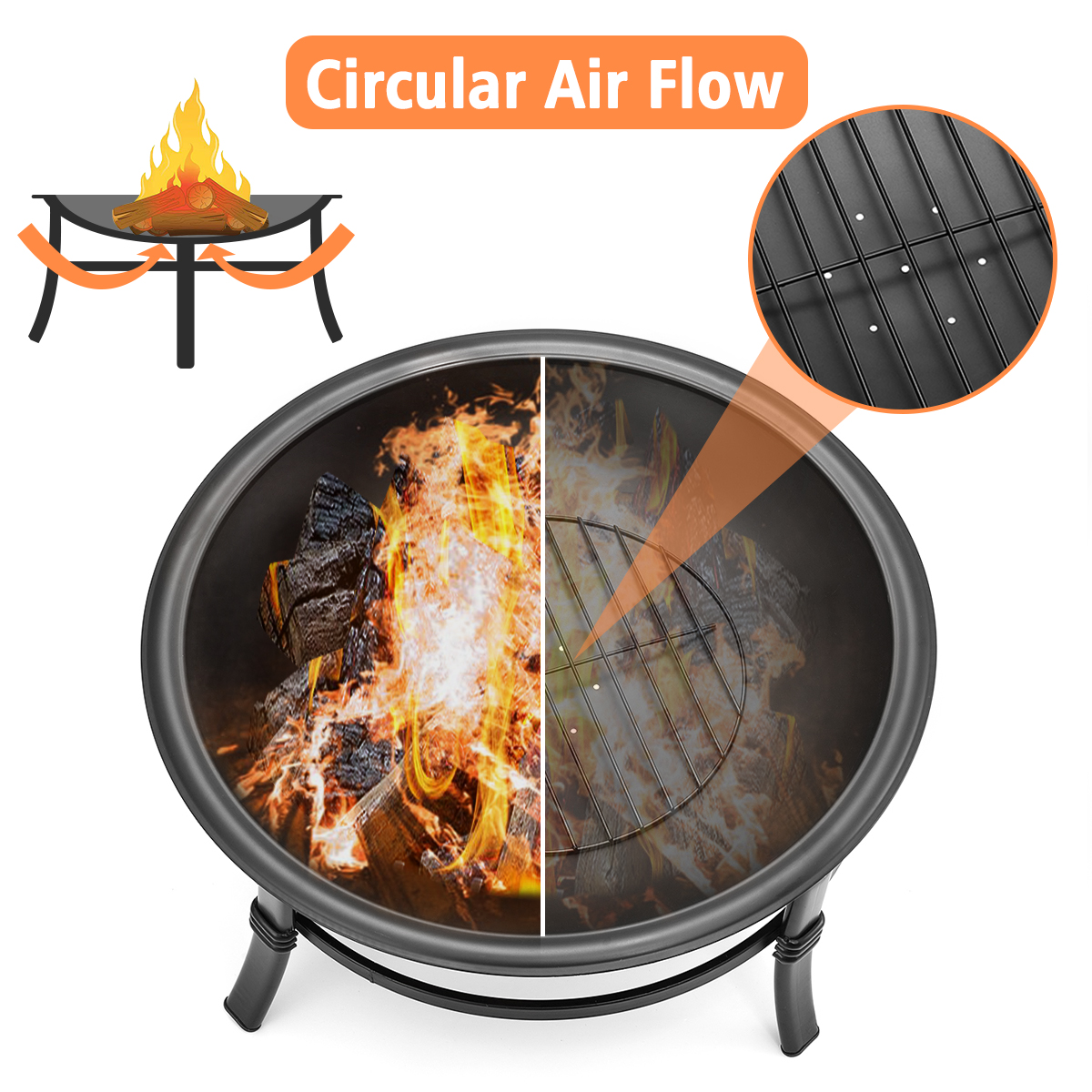 26 inch fire pits for outdoor camping smokeless round wood burning 66*66*42 cm stocked