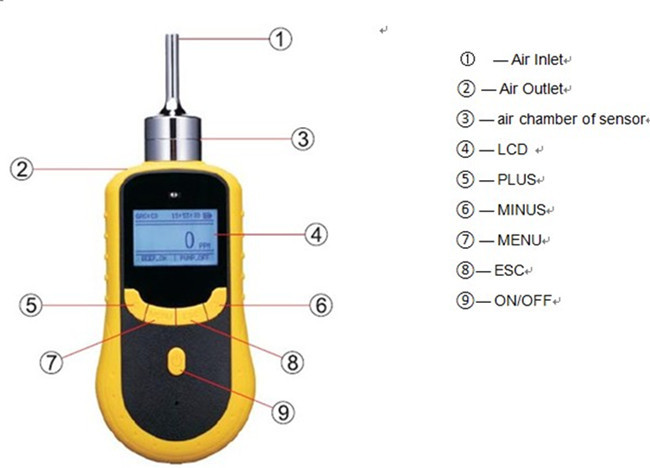 Ambient Air Portable Pumping 0-1000ppm CO Gas Detector