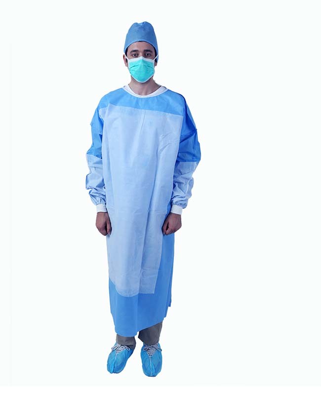 Elastic Disposable Surgeon Gown Acid Proof Hook Loop Collar Fluid Resistant