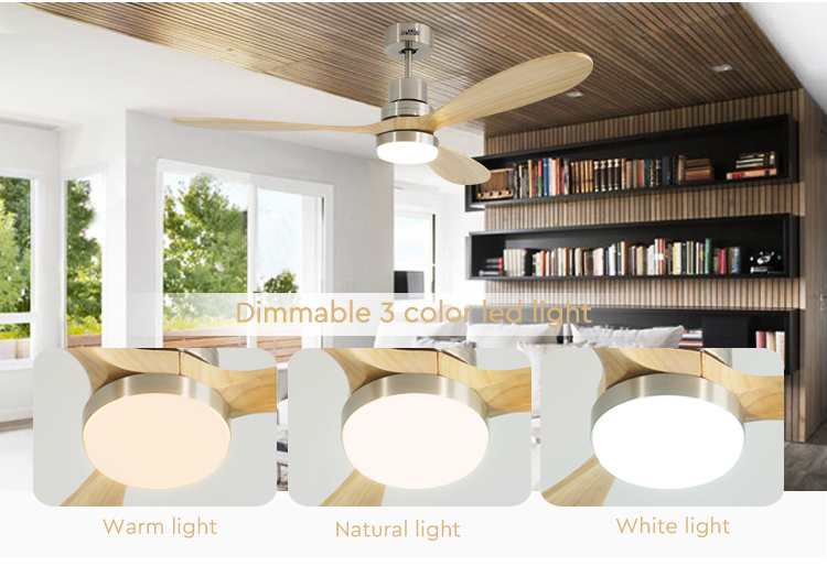 Contemporary LED Ceiling Fan with Wooden Blades Remote Control and Color Temperature