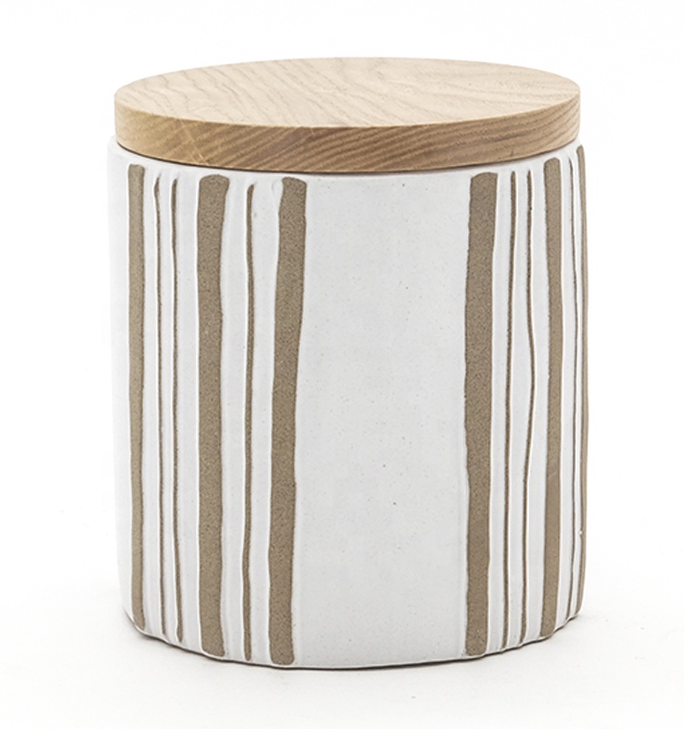 Kitchen Ceramic Coffee Storage Jars Tea Sugar Food Storage Ceramic Canister With Wood Cover