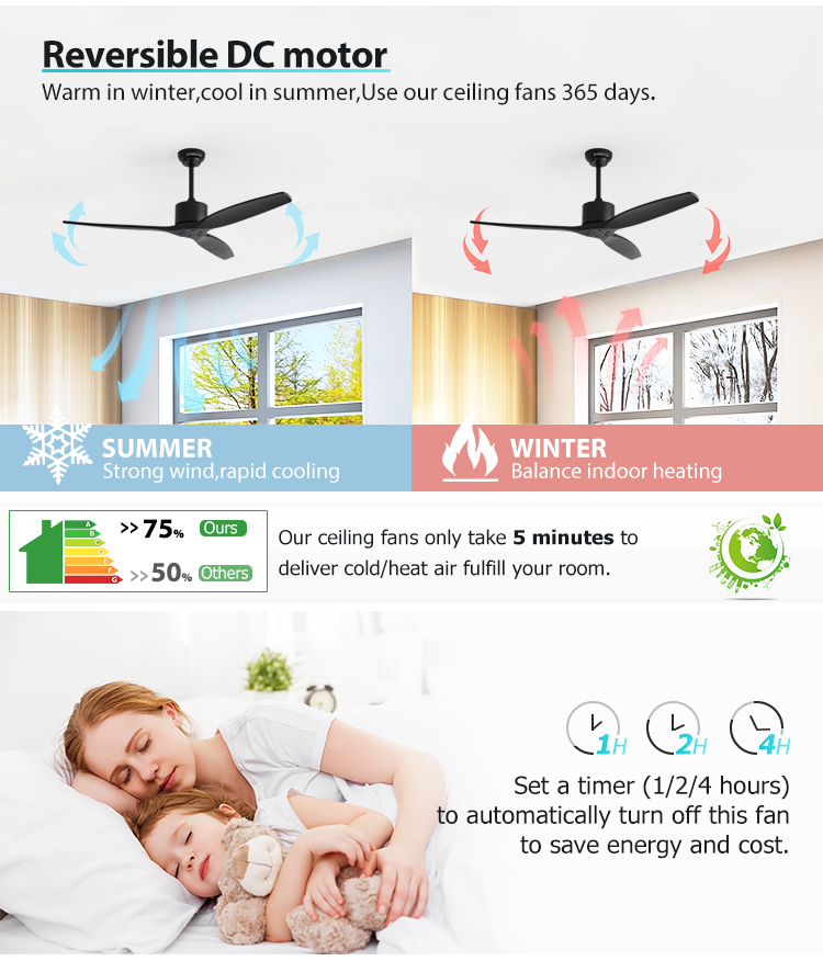 Standard Wind 52 Inches Ceiling Fan with Remote Control and 6 Speeds Private Mold NO