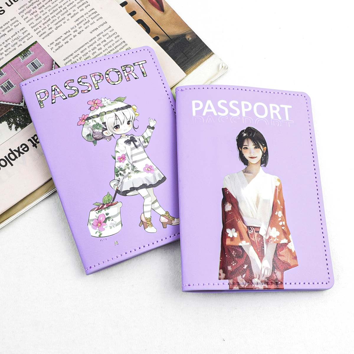 Passport Cover Wallet PU Leather Travel Card Holder Custom Logo UV Printing Unisex 2024