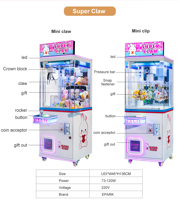 Coin Operated Double Players Arcade Claw Machine / Toy Grabber Game Machine