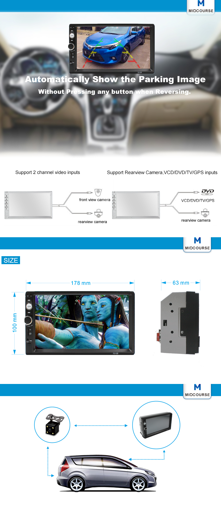 Universal wholesale 7 inch touch screen Car Radio 2Din Car Audio Stereo Auto Audio Bluetooth 1080P FM Radio