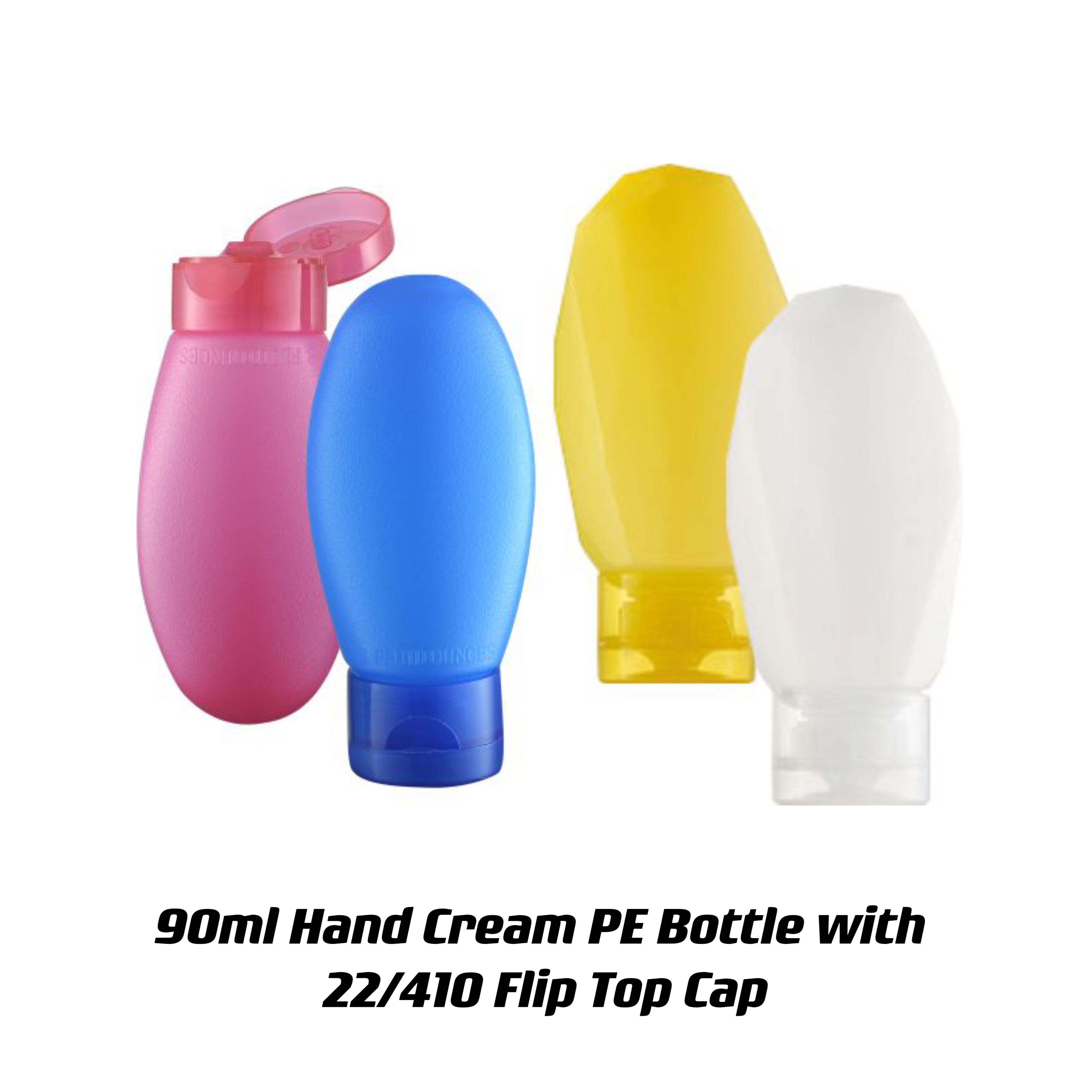 PE Base Material Colorful Hand Cream Bottle 90ml PE Bottle with 22/410 Flip Top Cap Squeezable Bottle