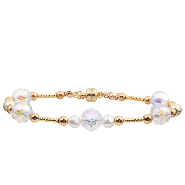 Freshwater Pearl Bracelet Set With 4 Colors Crystal Faceted Beads Magnetic