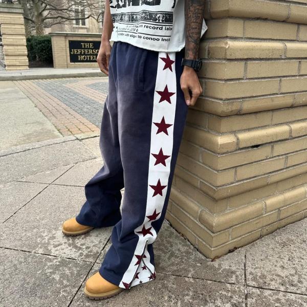 Custom Men's Streetwear Anti-Static Sweatpants in Baggy Flared Style with Side