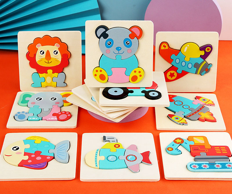10.7cm 3D Coloured Wooden Block Jigsaw Puzzle Cognitive Games ISO9001