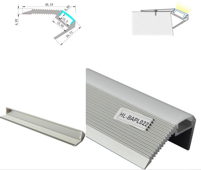 Silver white LED aluminum profile for stairs LED strips profile Clear/Frosted/Milky PC cover