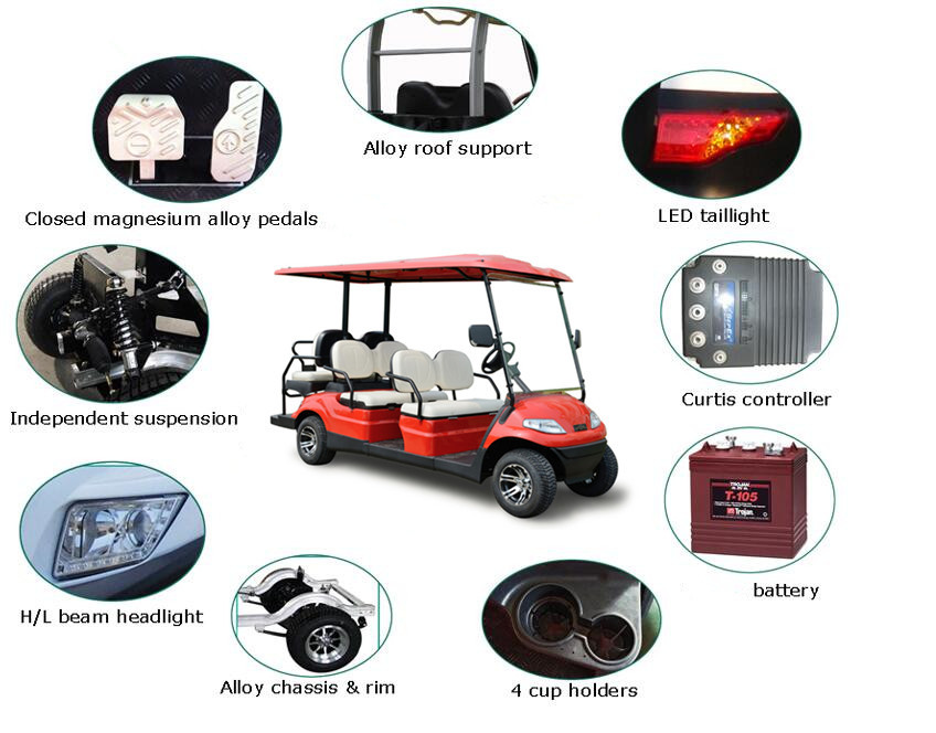 6 Seater Club Car Electric Golf Carts With 48V Curtis Control And Back Seat And Light