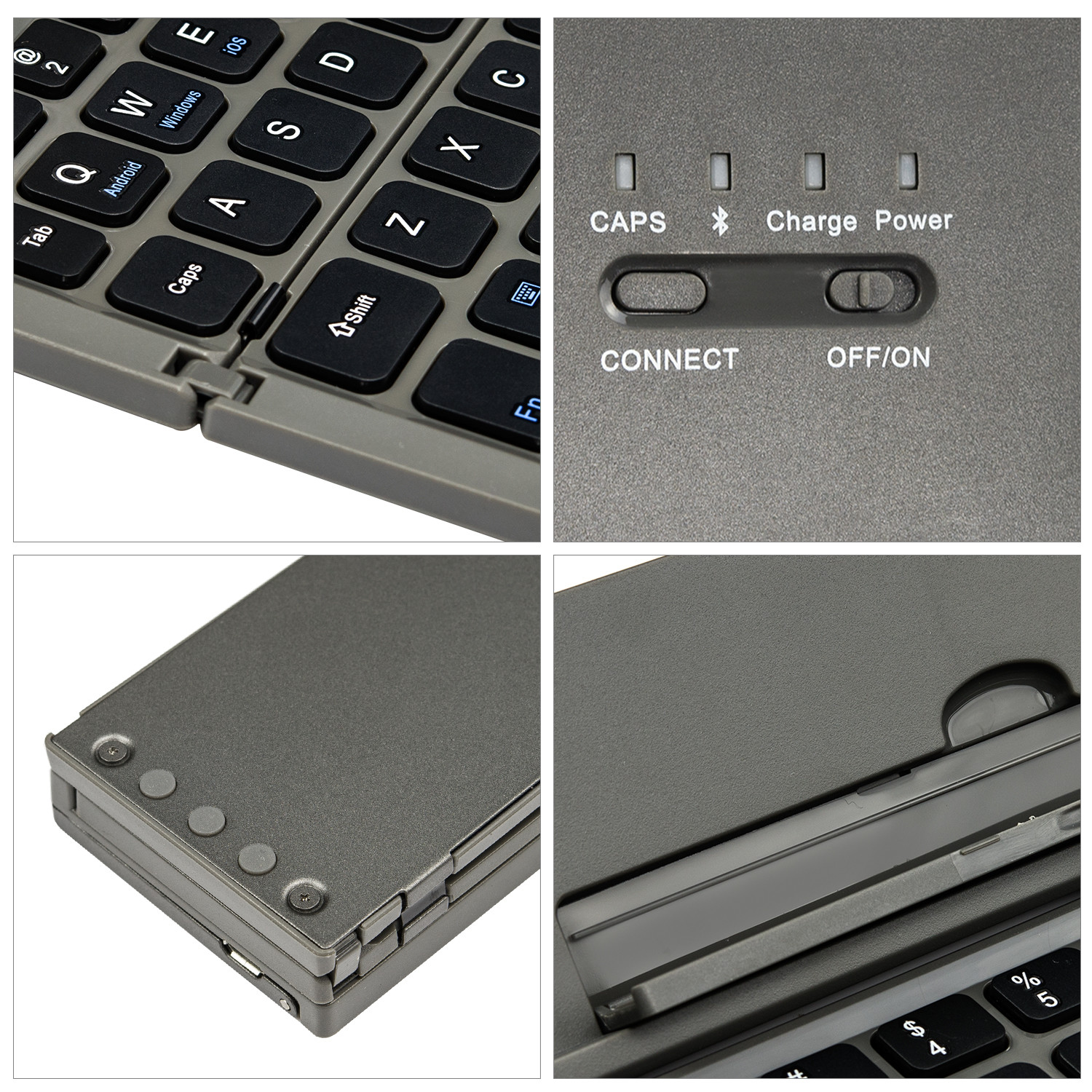 Three Level Metal Aluminum Alloy Foldable Bluetooth Keyboard Rechargeable Folding Wireless Keyboard