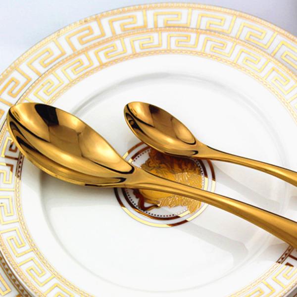 High quality Stainless steel gold cutlery/wedding flatware/dinner spoon/serving