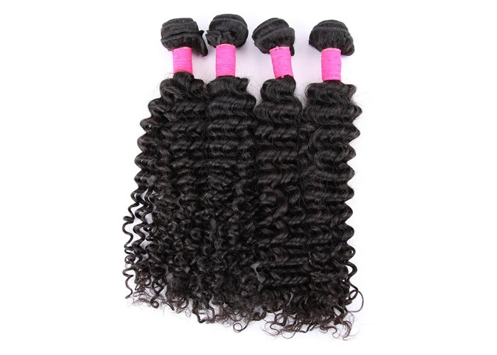 Natural Black 5A Virgin Brazilian Hair , Deep Wave Human Hair Weave