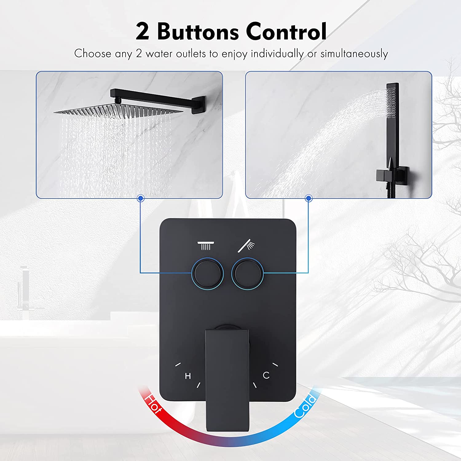 OEM ODM 12 Inch square waterfall cabezal de ducha shower bathroom mixer set black column shower head