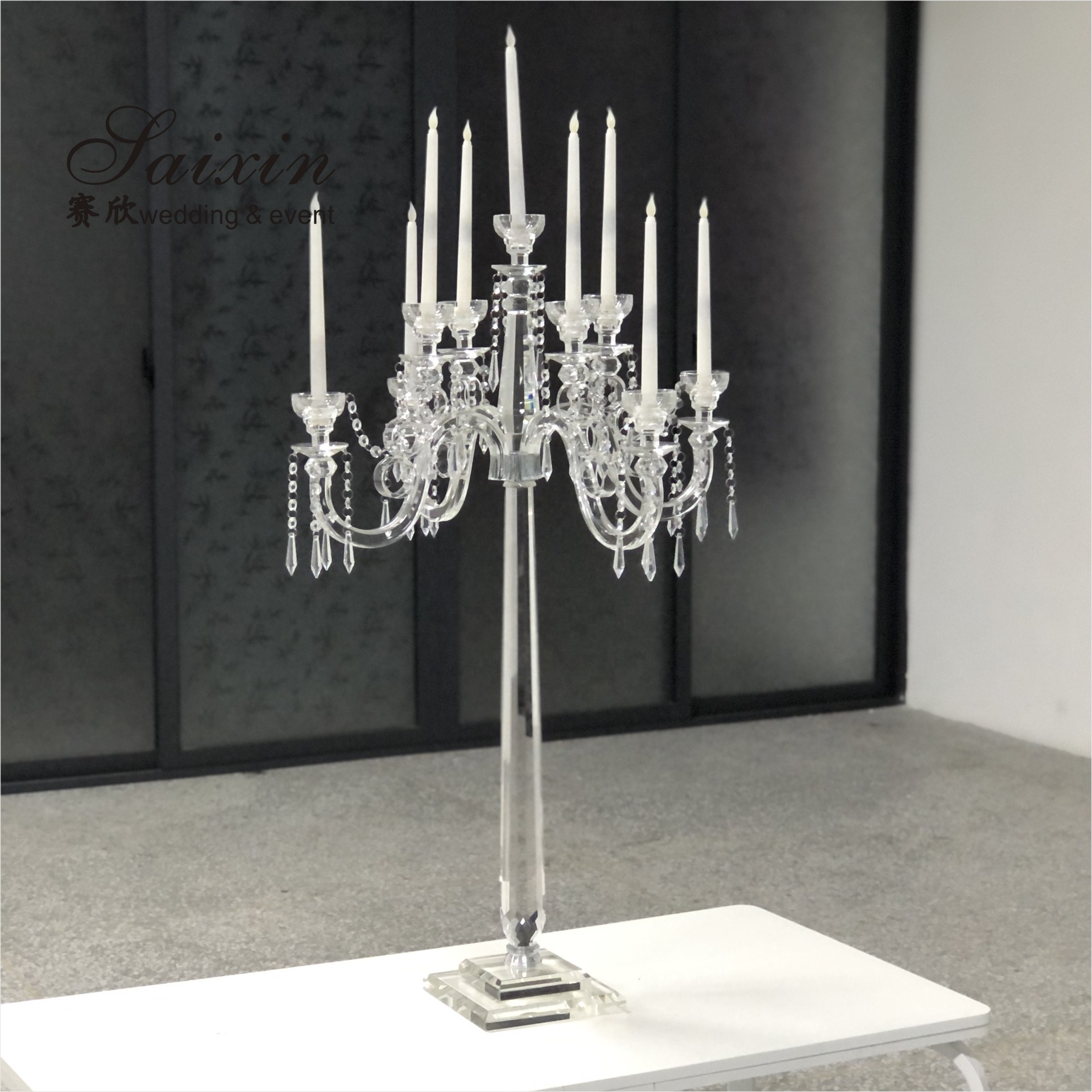 Unique Candle Stand Wedding Table Decoration Clear Crystal Candle Holder