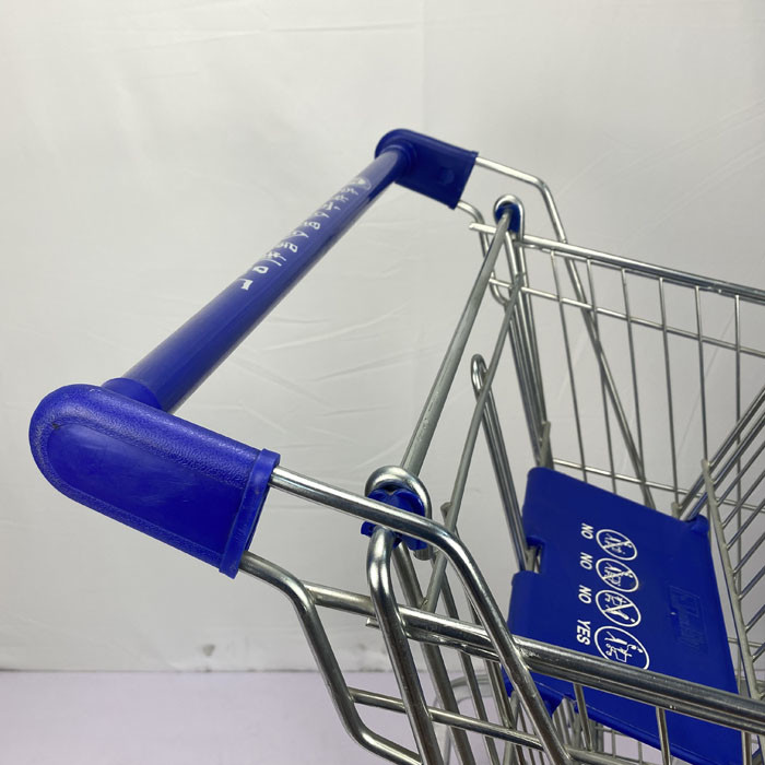 German Style 150L Large Capacity Grocery One-Stop Shopping Supermarket Steel Trolley PU Wheels With Blue Plastic Parts