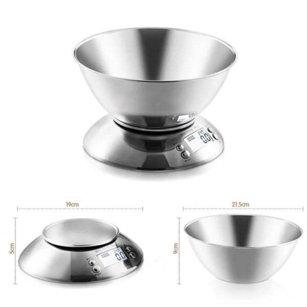 Digital Multifunction Kitchen Scale 5kg Electronic Stainless Steel Food Weighing Scale with Large Removal Bowl