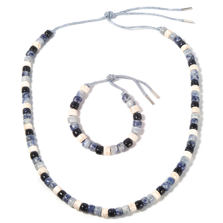 Sodalite Howlite Beaded Bracelet 13.5g With Braided Silver Cord