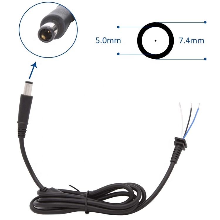 DC 7.4x5.0mm Male Barrel Jack to Bare End Tinned Open Pigtails Wire Extension Cable for Laptop Adapter