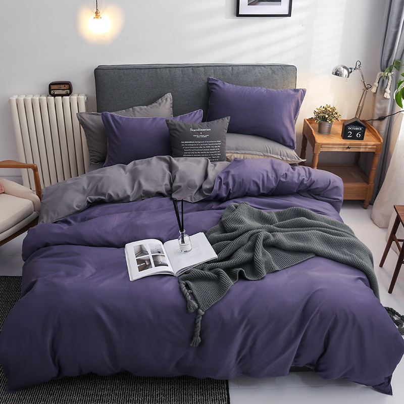Contrast Color 4 Pcs Microfiber Bedding Set Solid Green Duvet Cover for King Size Bed