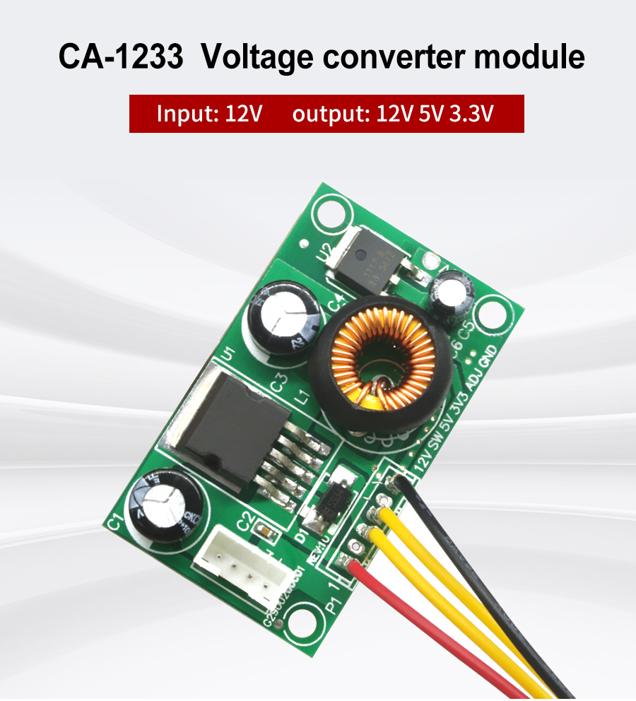 CA-1233 12V to 5V to 3.3V LCD Power Supply Board Voltage Conversion Module with Wire DC-DC Step-Down Module