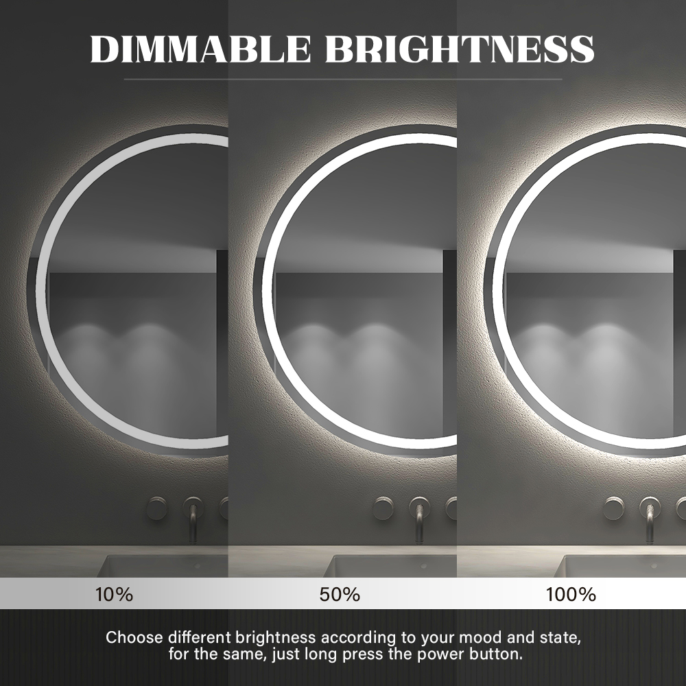 Metal Frame round led bathroom mirror Smart Touch Switch Round Illuminated Mirror