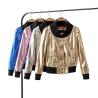 Buy cheap Stylish Metallic Bomber Jacket Womens , Gold Nylon Jacket Zipper Closure from wholesalers