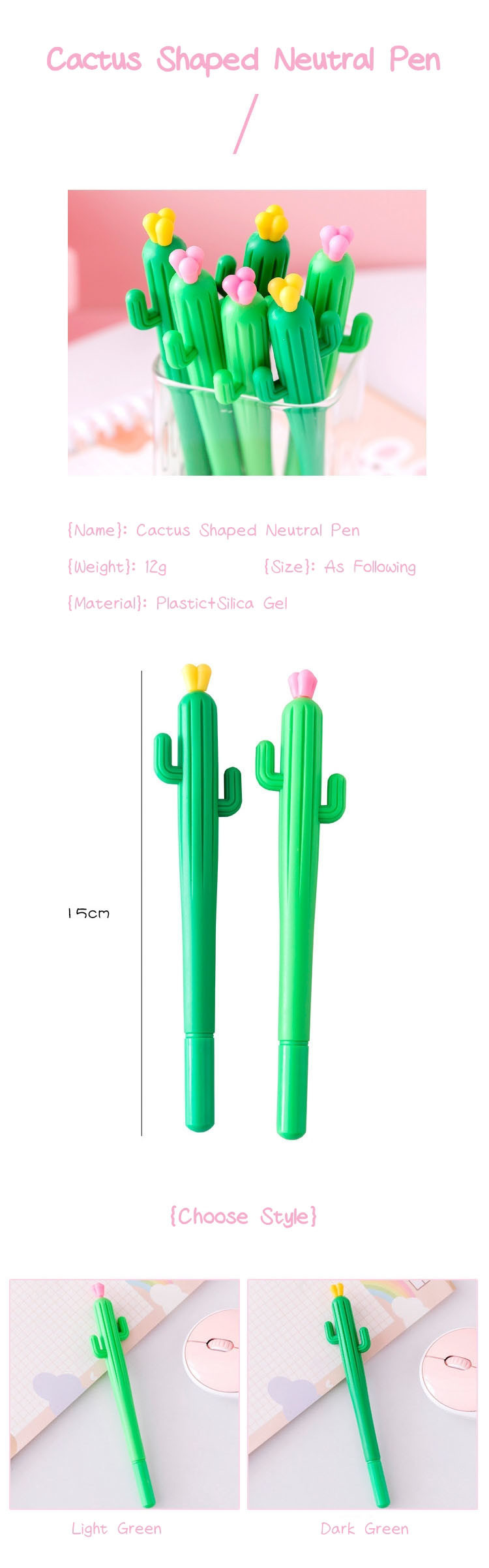 Comfortable Holding Smooth Writing Gel Pen 0.5mm Cactus Silicone Neutral Pen