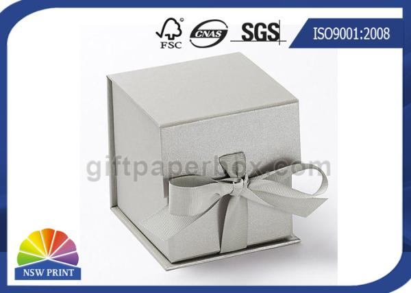 Rigid Cardboard Hinged Lid Gift Box , Logo Printed Jewelry Gift Box With Ribbon